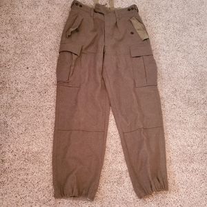 Heavy wool military pants, cropped at ankles